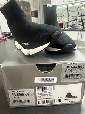 Balenciaga Black Knit Speed Trainer with White Sole